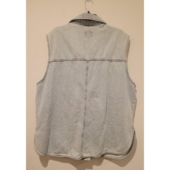 HM H&M Blue Denim Sleeveless Jacket Oversize Waistcoat Pocket Jean Vest women XL - Picture 2 of 6